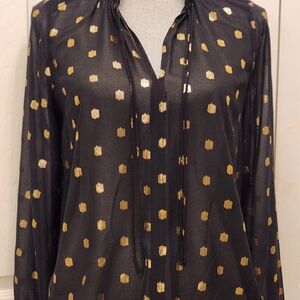 Palette Black and Gold Polka Dot Sheer Women's Top Sz Sm